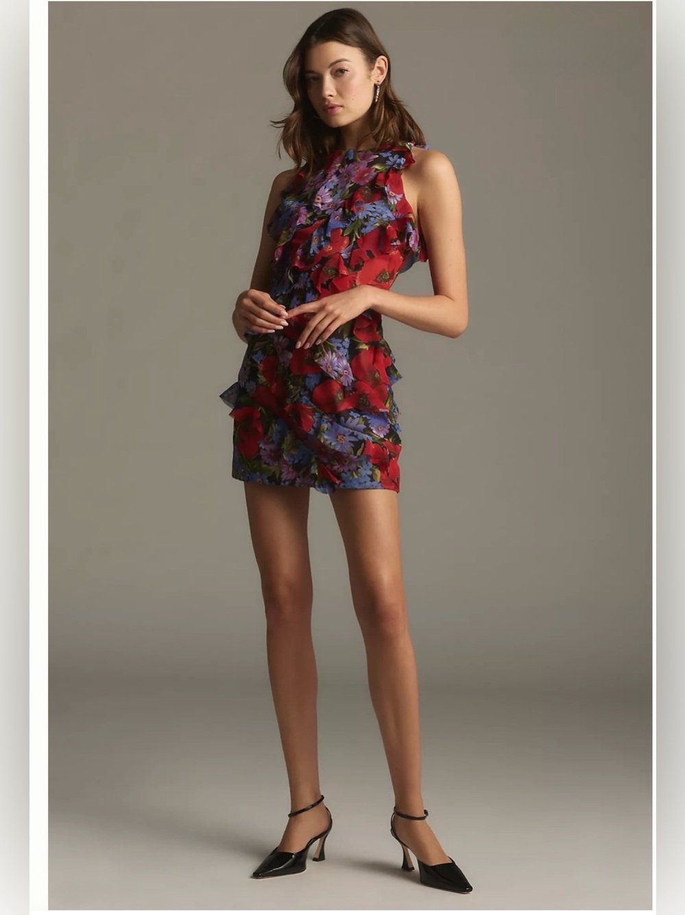 Elliatt Thea Ruffle Mini dress - Anthropologie with floral red Purple Accents